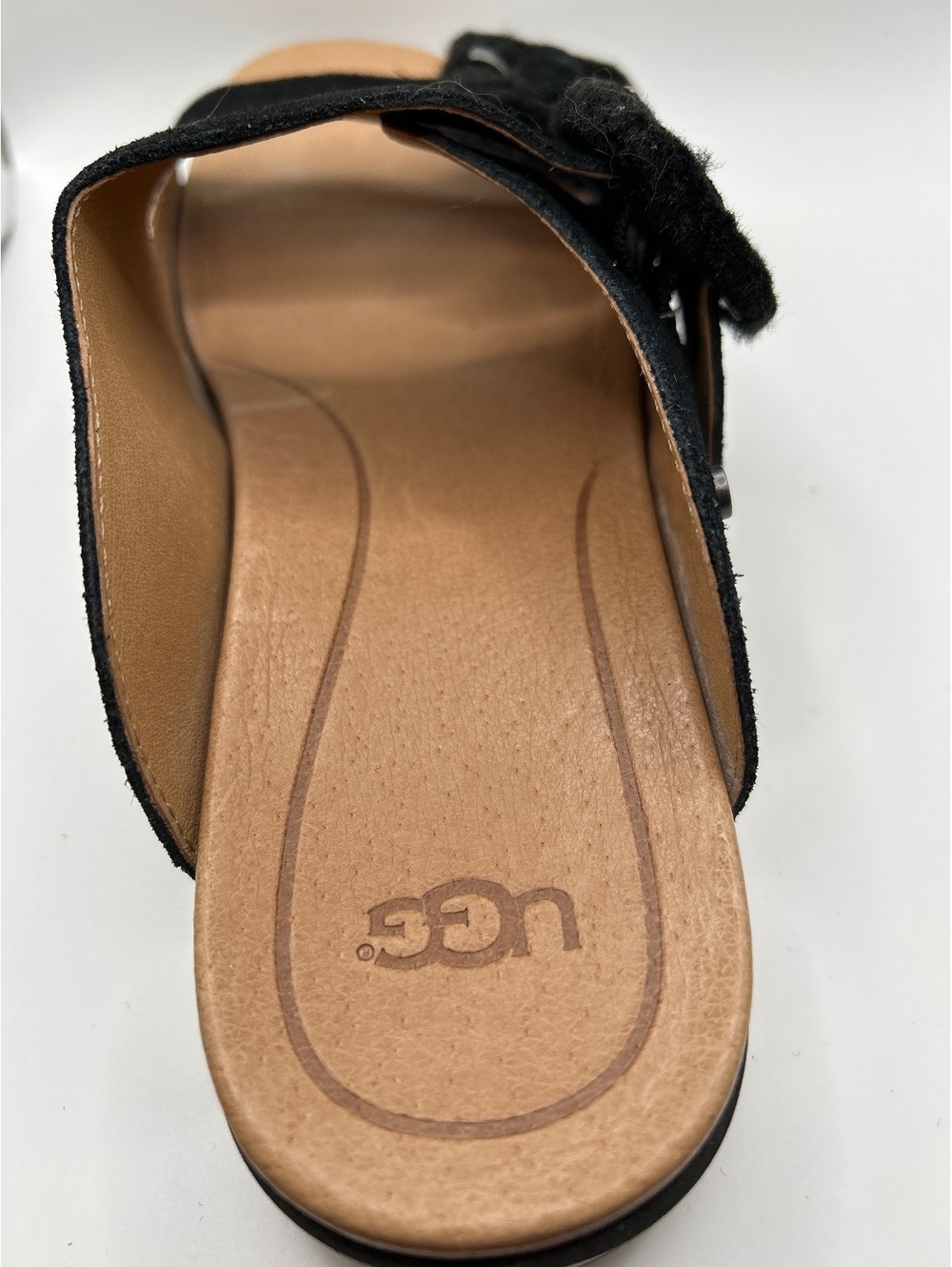 UGG Black Fluff Indio Suede Fuzzy Buckle Slide Sandals Size 9.5 Women VGC - Picture 4 of 7